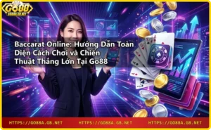 Bàn baccarat với hai tay bài Player và Banker, chip và bài trên nền casino
