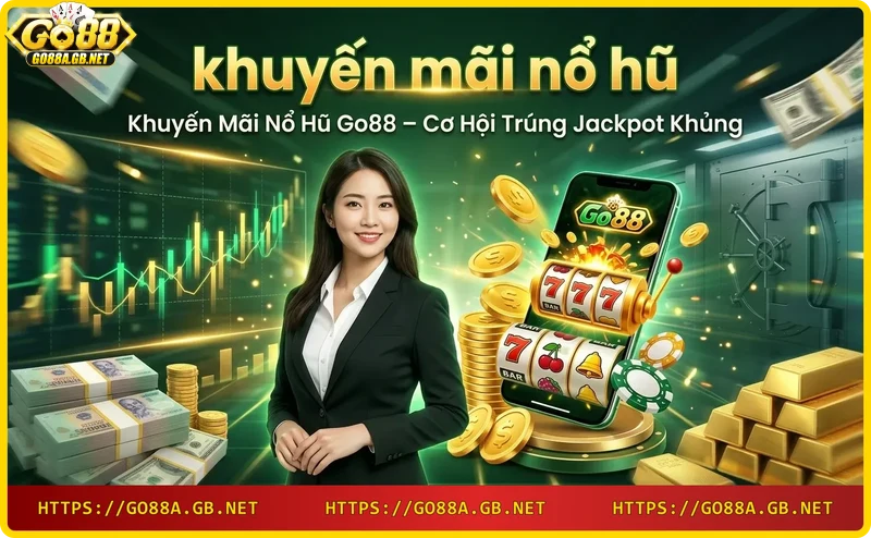 Người chơi nhận thông báo trúng jackpot trên điện thoại với nền máy nổ hũ Go88