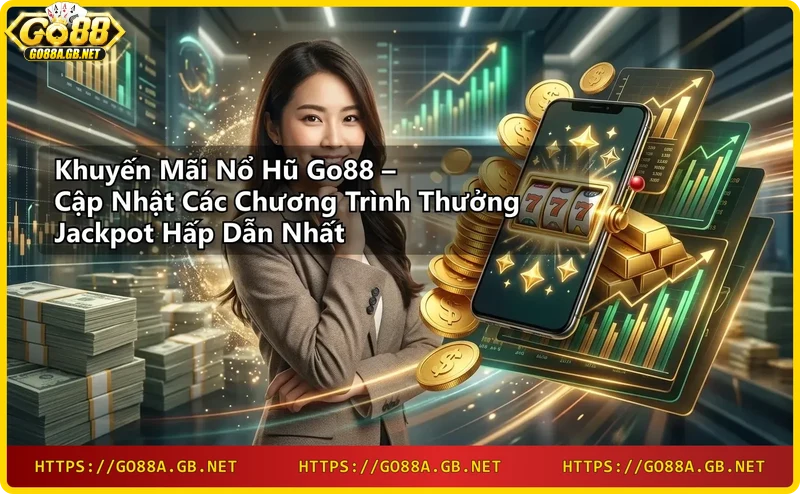 Người chơi nhận thông báo trúng jackpot trên điện thoại với nền máy nổ hũ Go88